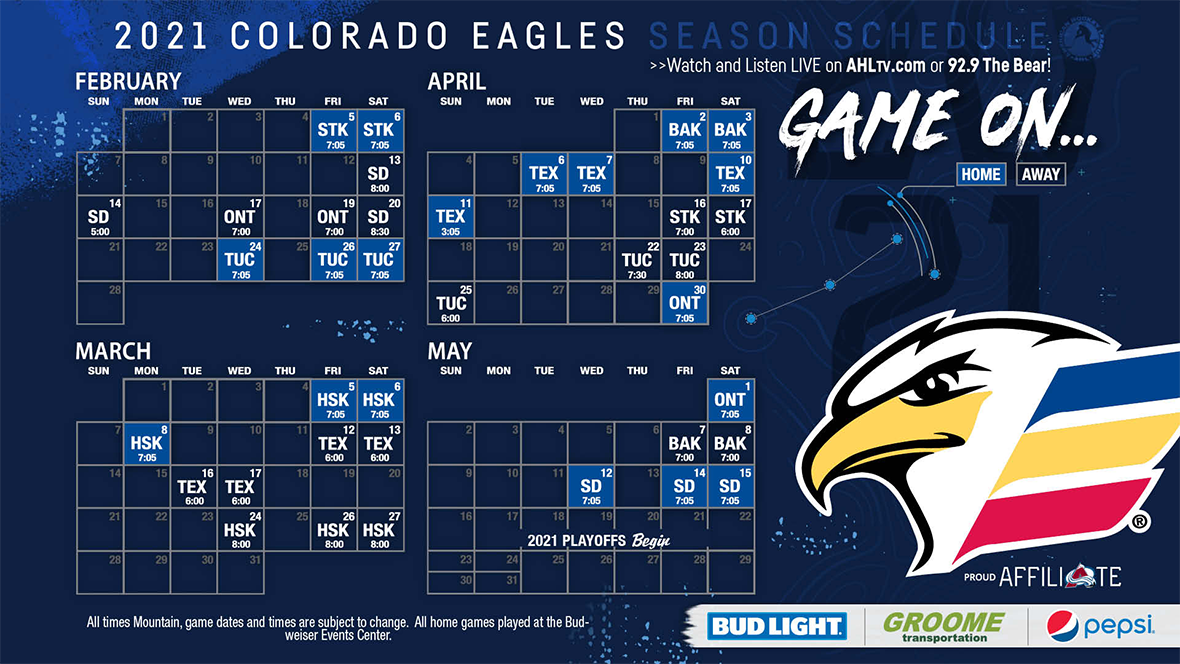 Colorado Eagles Announce 2020 21 Regular Season Schedule Colorado Eagles