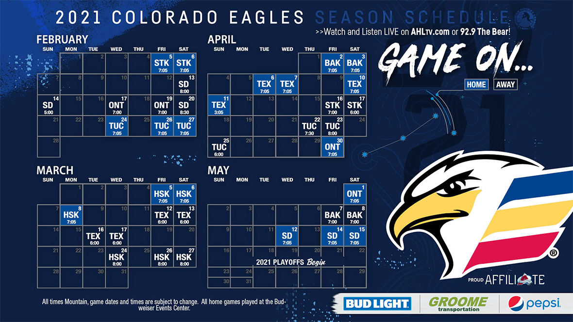 Colorado Eagles Announce 2021-22 Regular Season Schedule