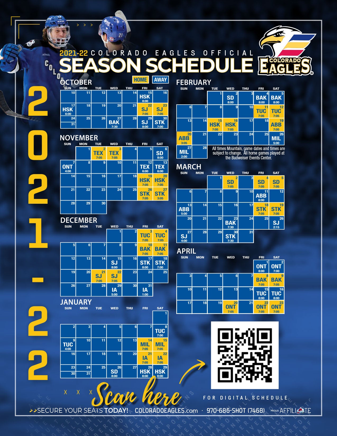 Colorado Eagles Announce 2021-22 Regular Season Schedule