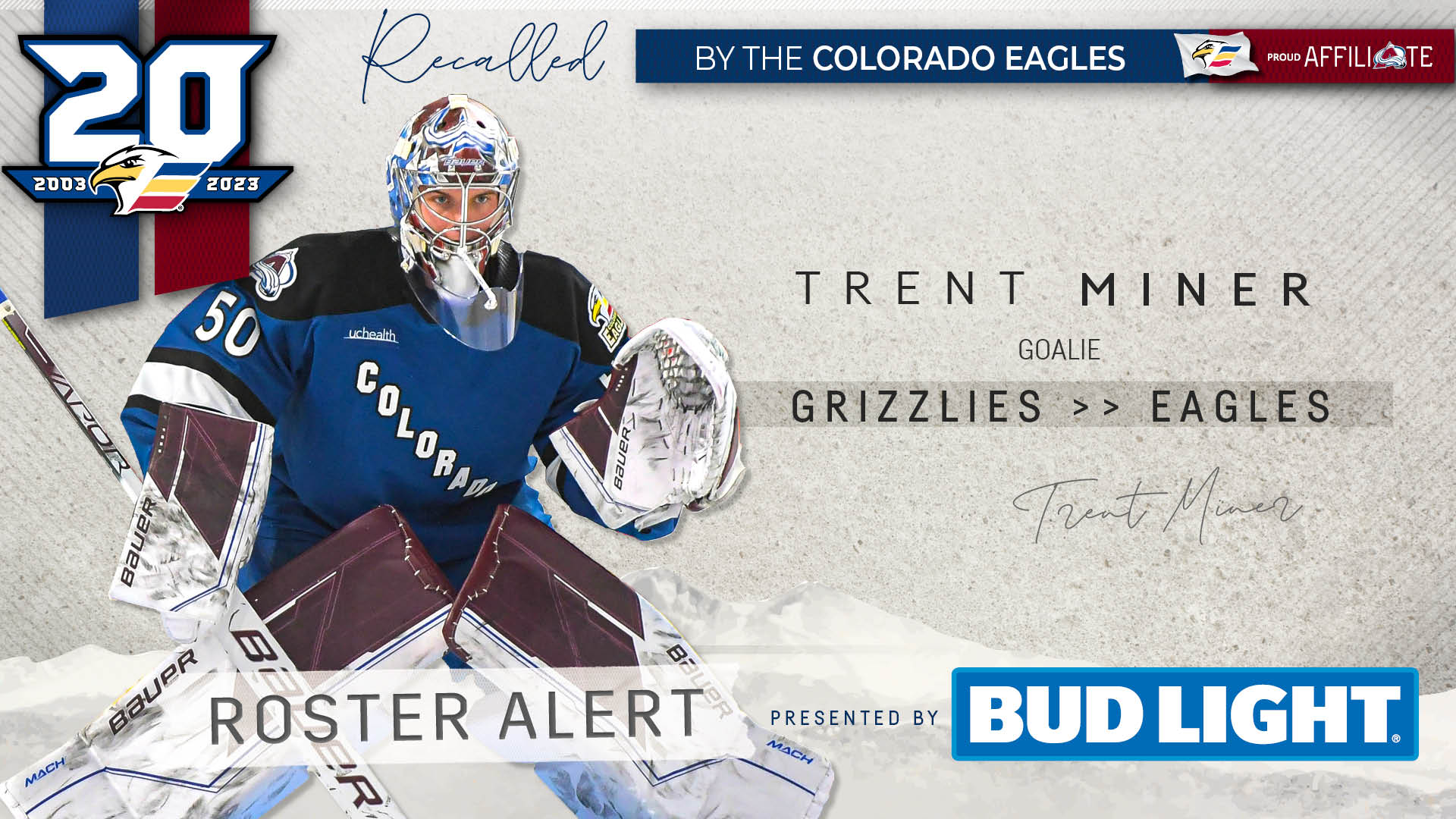 Goaltender Trent Miner Reassigned to ECHL's Utah Grizzlies