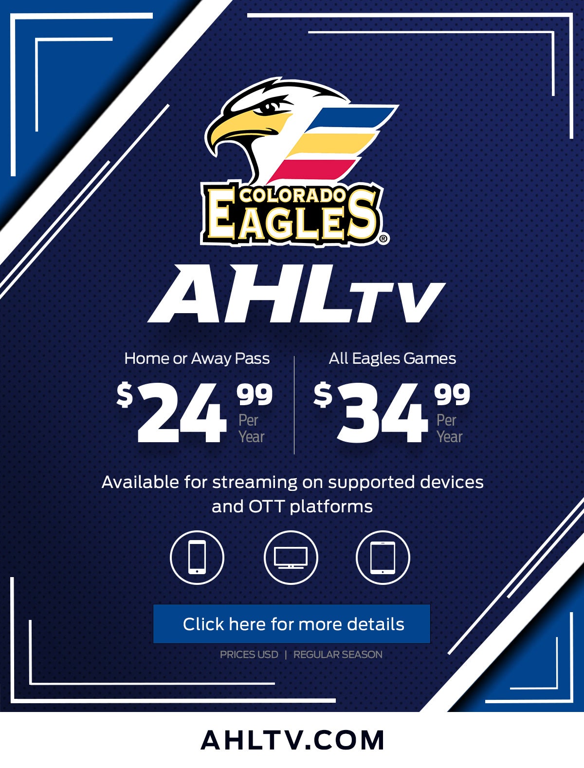 AHLTV Packages Available Now Colorado Eagles