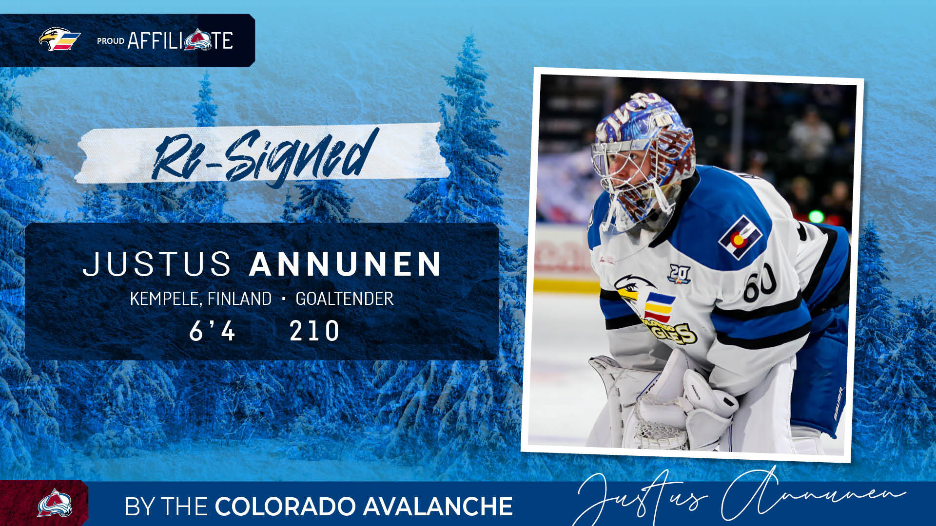 Colorado Avalanche sign goalie prospect Justus Annunen to Entry-Level  Contract - Mile High Hockey