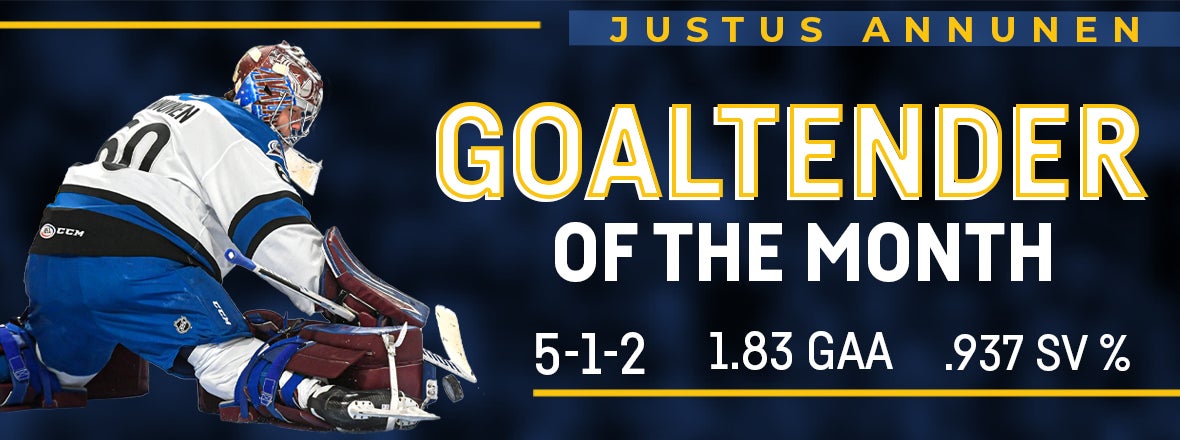 Annunen Named AHL Goaltender of the Month for November