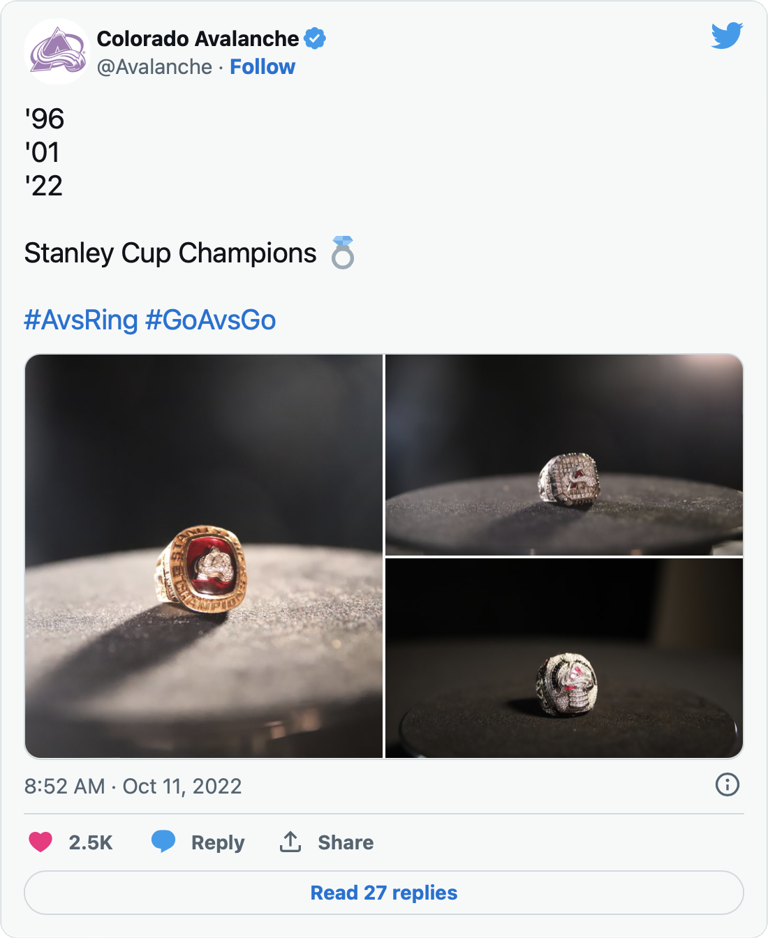 Colorado Avalanche's Stanley Cup rings feature 669 diamonds
